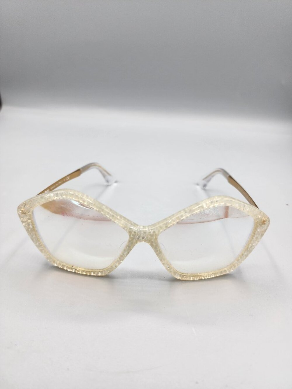 MIU MIU SMU 11N Culte Glitter Clear Gold Frames Italy Geometric Sunglasses